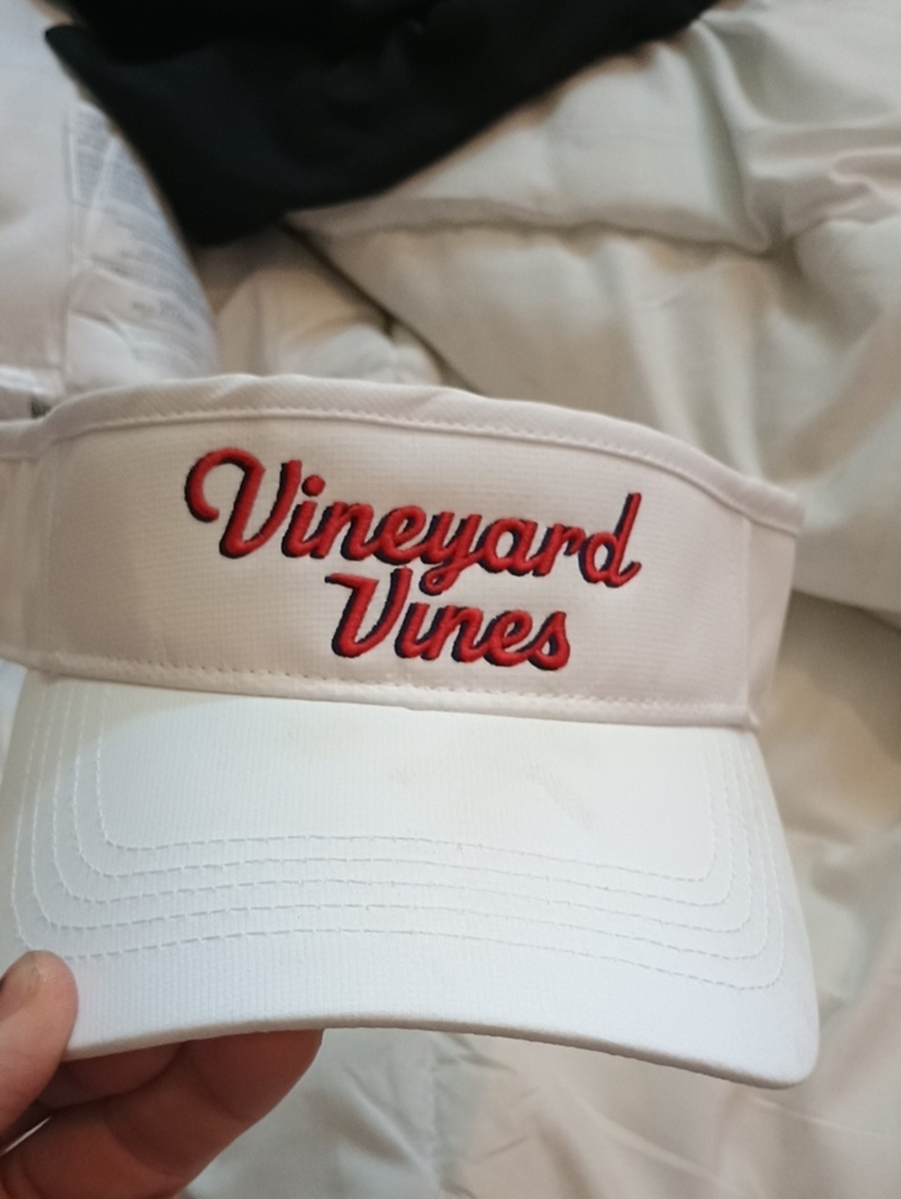 Vineyard Vines White Visor with Red Script Logo